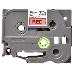 Brother tape 18 mm. sort tekst / rød tape (lamineret) 8 m. pr. rl.