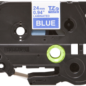 Brother tape 24 mm. Hvid tekst / blå tape (laminerede) 8 m. pr. rl.
