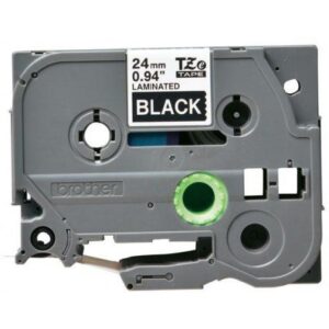 Brother tape 24 mm. Hvid tekst / sort tape (laminerede) 8 m. pr. rl.