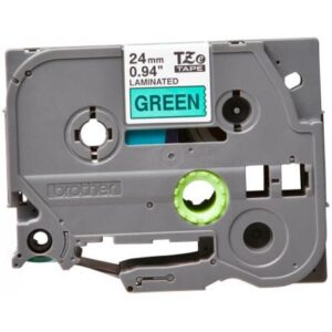 Brother tape 24 mm. Sort tekst / grøn tape (laminerede) 8 m. pr. rl.