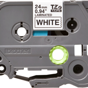Brother tape 24 mm. Sort tekst / hvid tape (laminerede) 8 m. pr. rl.
