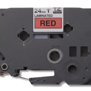 Brother tape 24 mm. Sort tekst / rød tape (laminerede) 8 m. pr. rl.