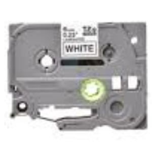 Brother tape 6 mm. sort tekst / hvid tape (laminerede) 8 m. pr. rl.