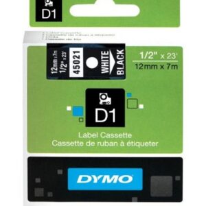 Hvid på sort 12 mm D1-tape (45021)