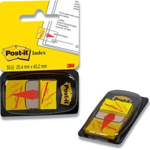 Post-it indexfaner 25x43mm, med teksten underskriv her. 50stk/pk.
