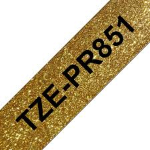 TZE-PR851 Original Brother tape 24mm. sort tekst / Guld glimmertape (laminerede) 8 m. pr. rl.