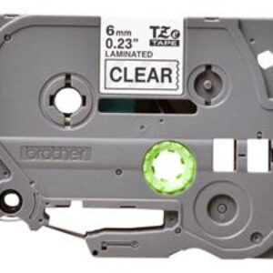 TZE111 Original Brother tape 6 mm. sort tekst / klar tape (laminerede) 8 m. pr. rl.