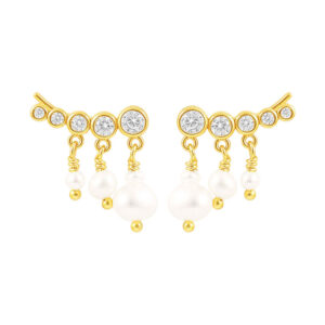 Hultquist River Pearl forgyldte ørestikker med klare cubic zirkoner og hvide perler