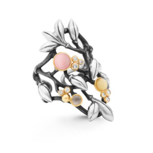 OLE LYNGGAARD Forest sølv ring med opal, grå månesten og rav